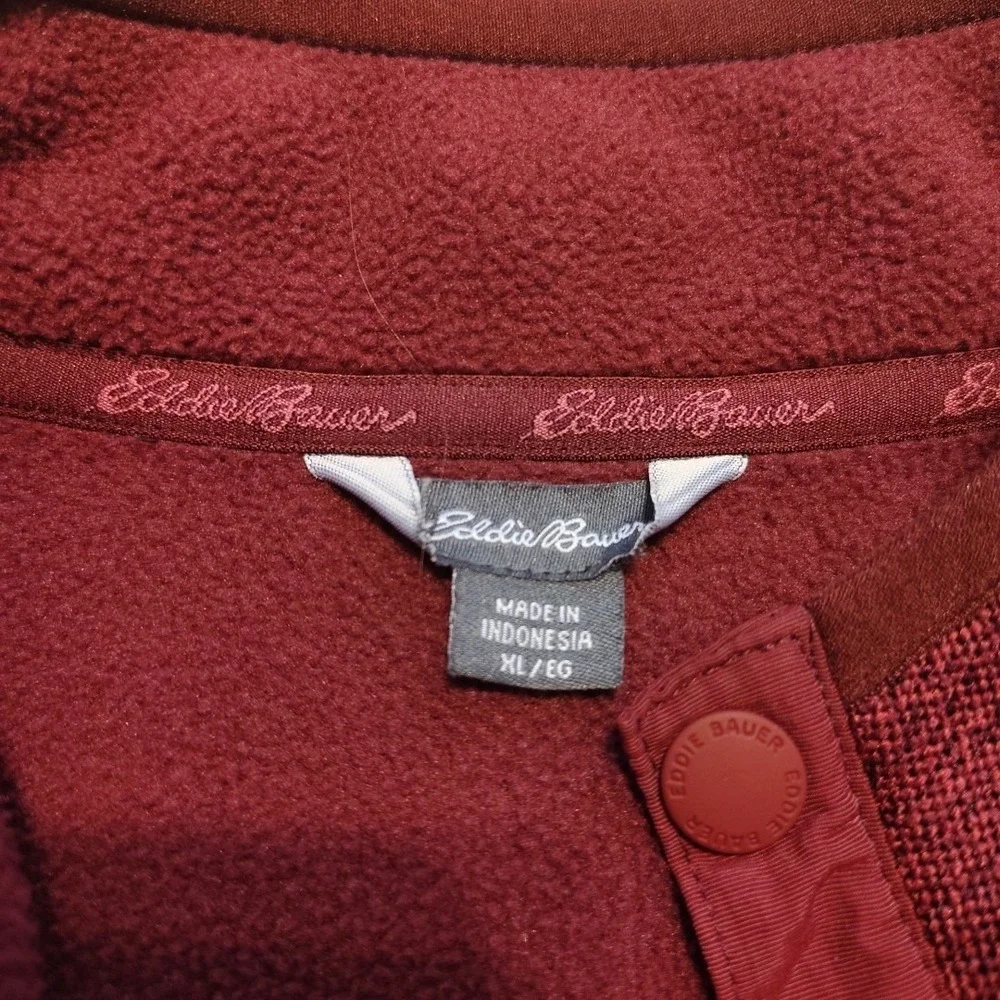Eddie Bauer Sweater Mens XL Heather Red‎ Radiator Fleece Snap Mock Pullover